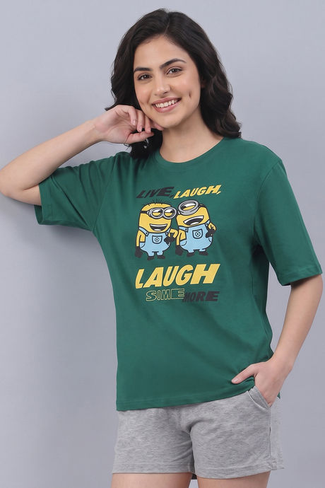 Zivame Minions Knit Cotton Loungewear Top - Ulramarine Green — image 2